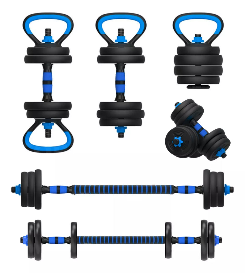 Kit Barras Anilhas 10kg Musculação Treino Funcional 17 Peças