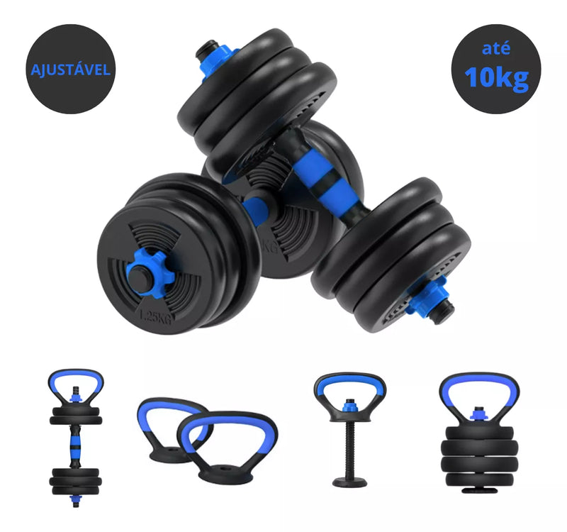 Kit Barras Anilhas 10kg Musculação Treino Funcional 17 Peças
