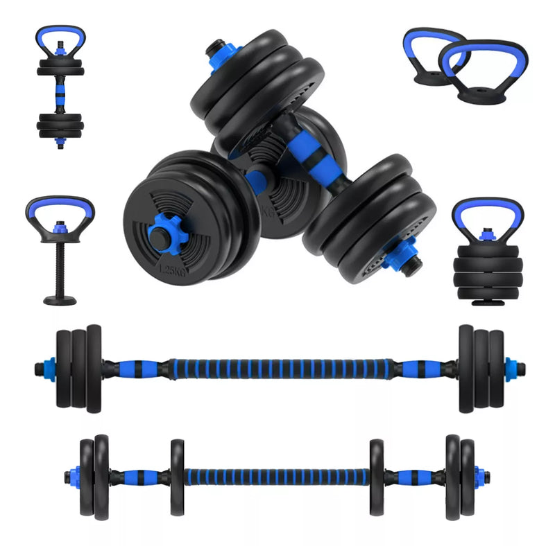 Kit Barras Anilhas 10kg Musculação Treino Funcional 17 Peças