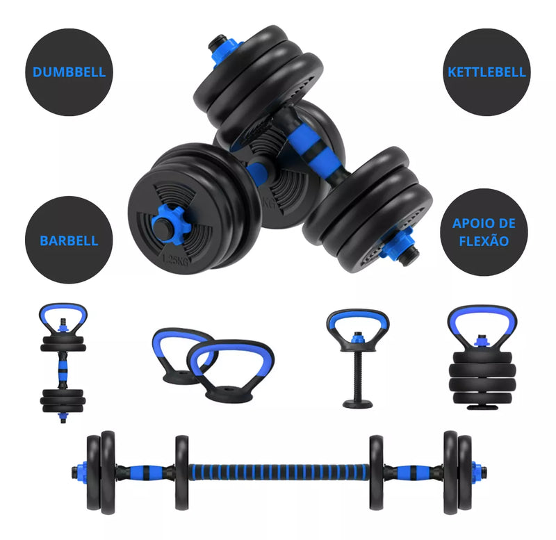 Kit Barras Anilhas 10kg Musculação Treino Funcional 17 Peças