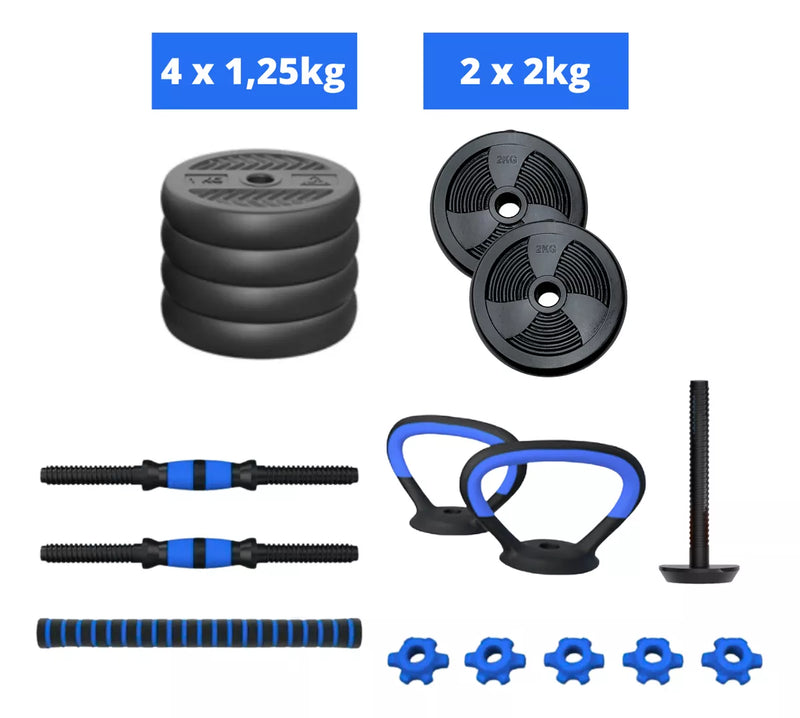 Kit Barras Anilhas 10kg Musculação Treino Funcional 17 Peças